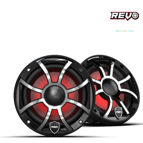 REVO 6 XS-G-SS V3 | REVO Series 6.5-inch High-Output Component Style Coaxial Speakers w/ XS-Gunmetal-Stainless Steel RGB Grilles